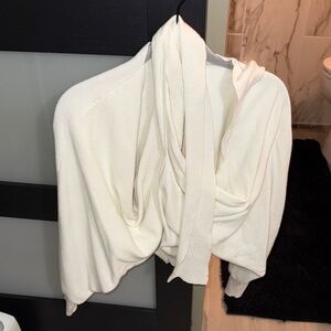 Fashion Nova Cream Draped Wrap V-Neck Sweater